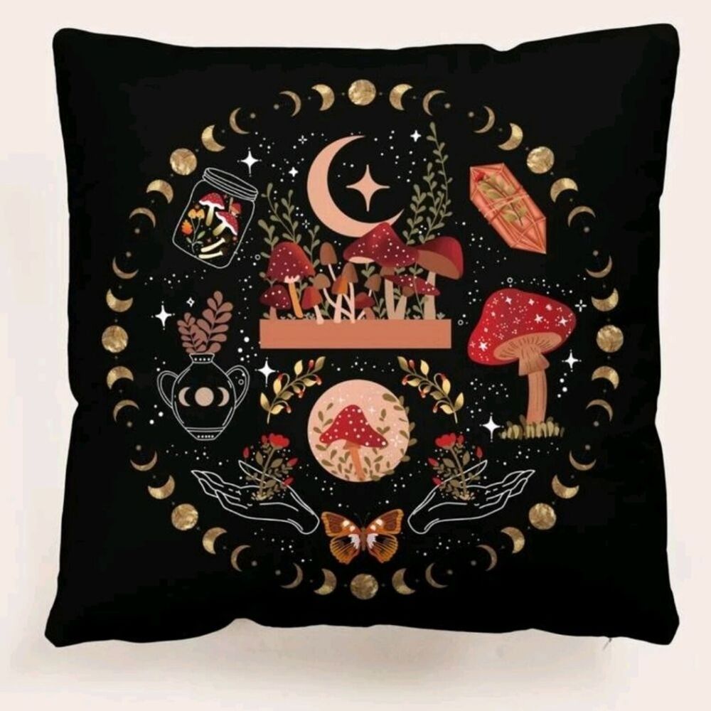 1 Cushon Cover without filler pillowcase Mushrooms moon & stones magical Pattern